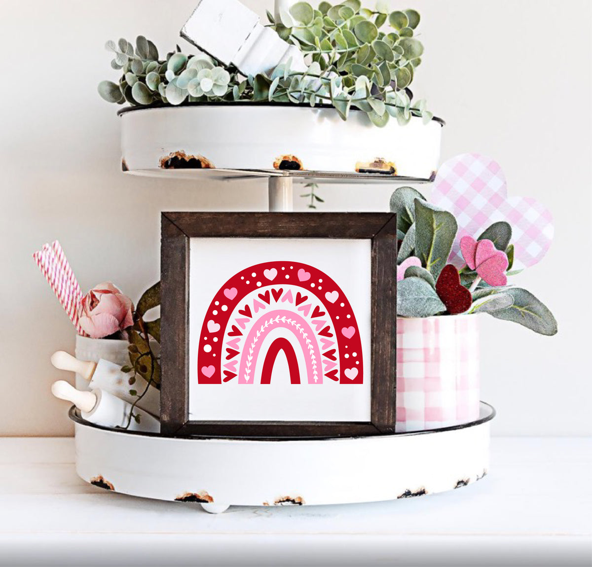 Rainbow Valentine Farmhouse Tier Tray Sign