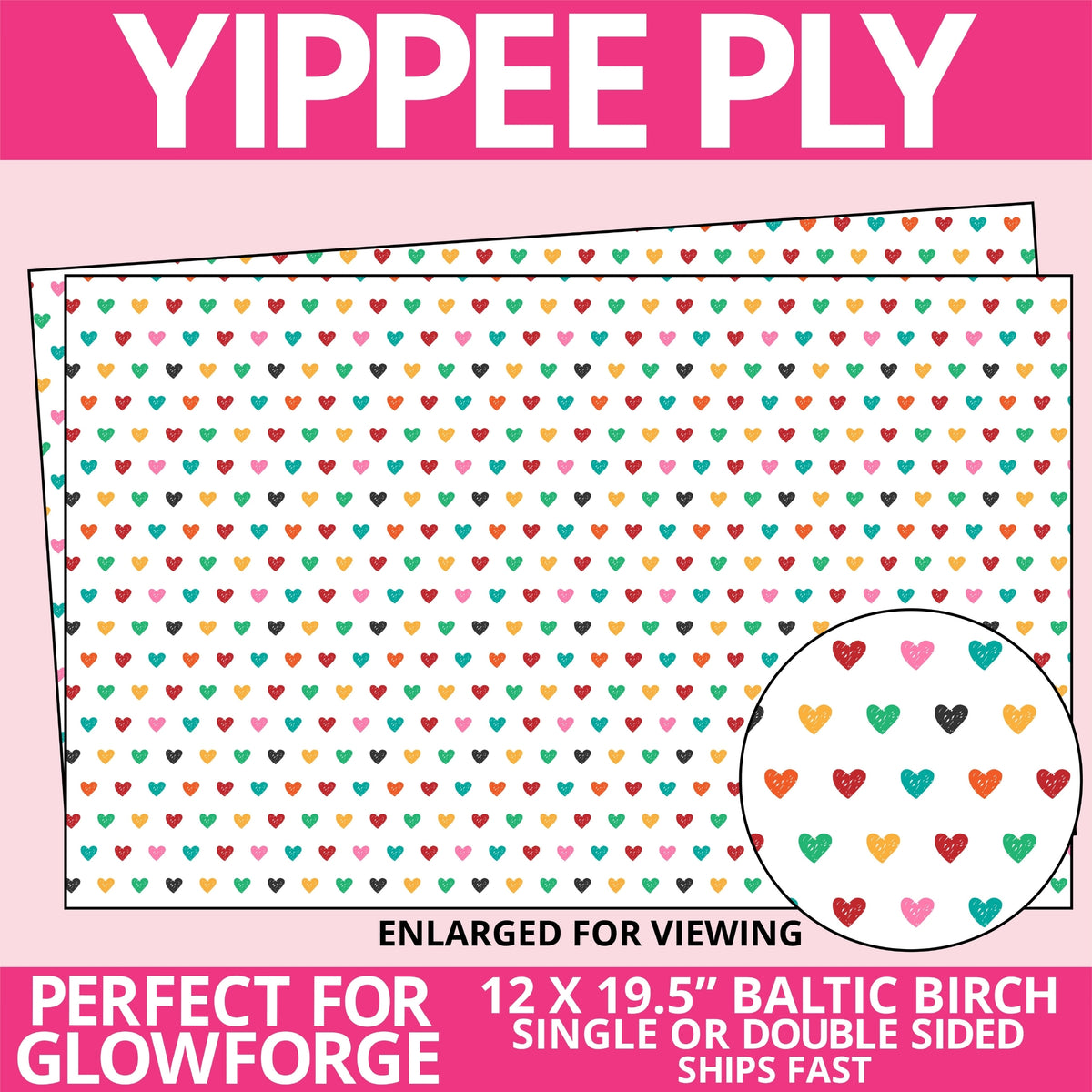 Yippee Ply Bright Heart Valentine Pattern on Birch Plywood