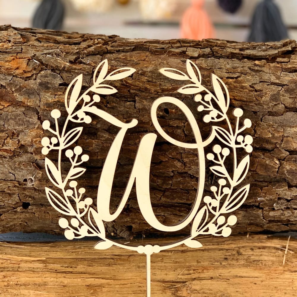 Monogram Wreath Cake Topper - Cake Topper