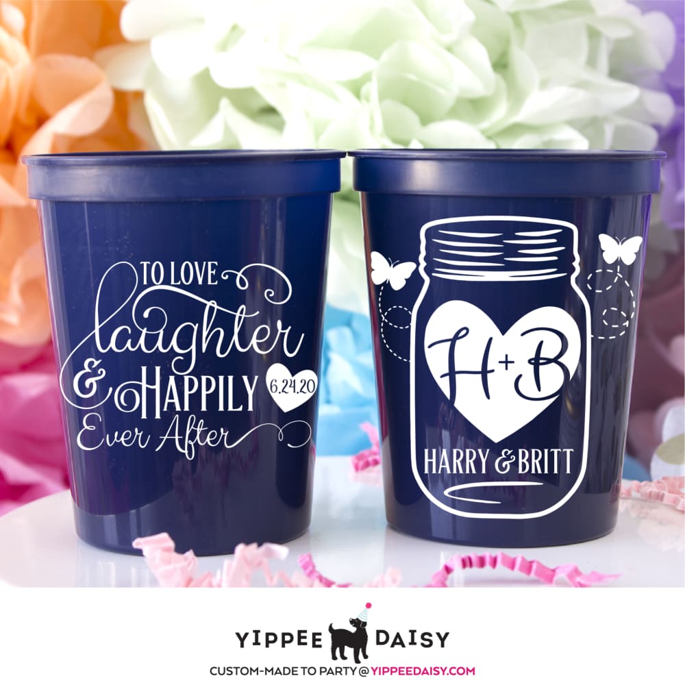 To Love Laughter &amp; Happily Ever After Personalized Wedding Stadium Cups - Stadium Cup