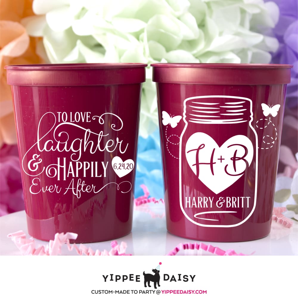 To Love Laughter &amp; Happily Ever After Personalized Wedding Stadium Cups - Stadium Cup