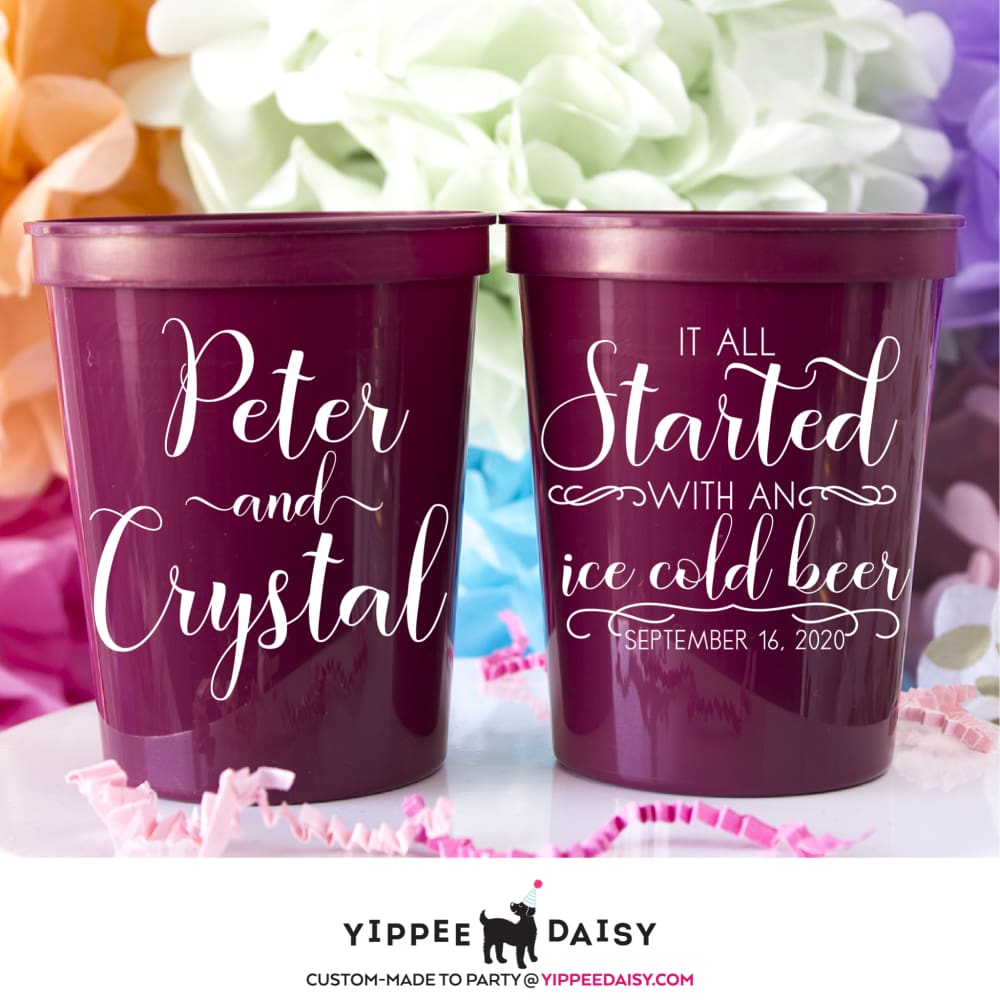 It All Started With An Ice Cold Beer Personalized Wedding Stadium Cups - Stadium Cup