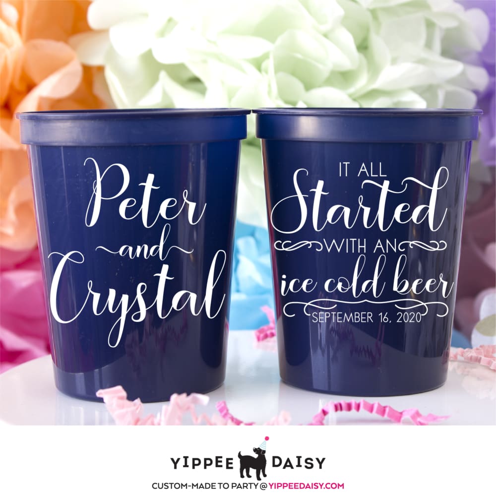 It All Started With An Ice Cold Beer Personalized Wedding Stadium Cups - Stadium Cup