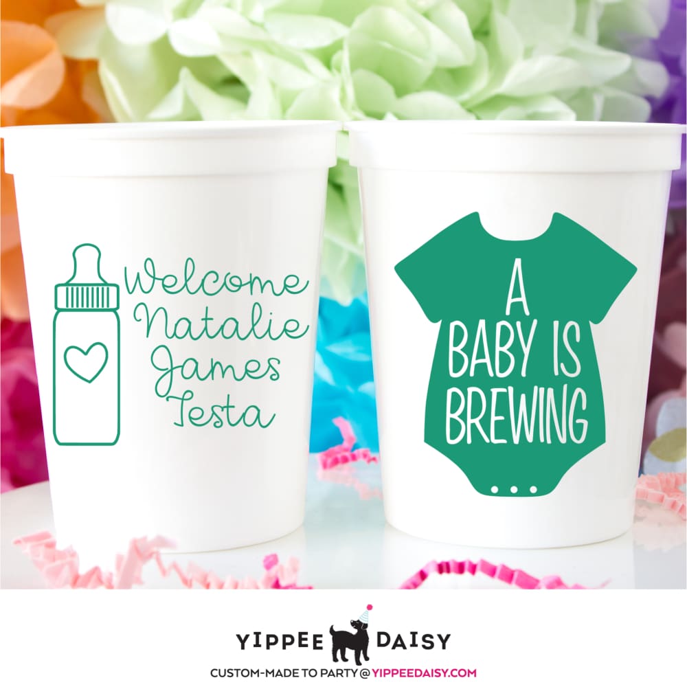 A Baby Is Brewing Personalized Baby Shower Stadium Cups - Stadium Cup