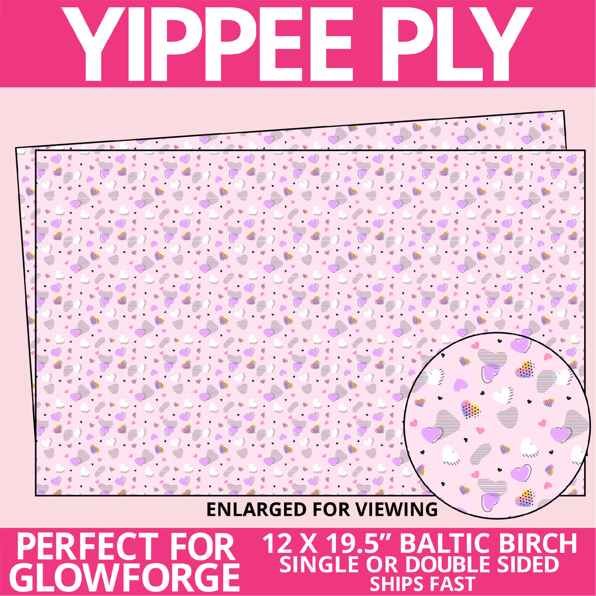 Yippee Ply Retro Heart Valentine Pattern on Birch Plywood 1002