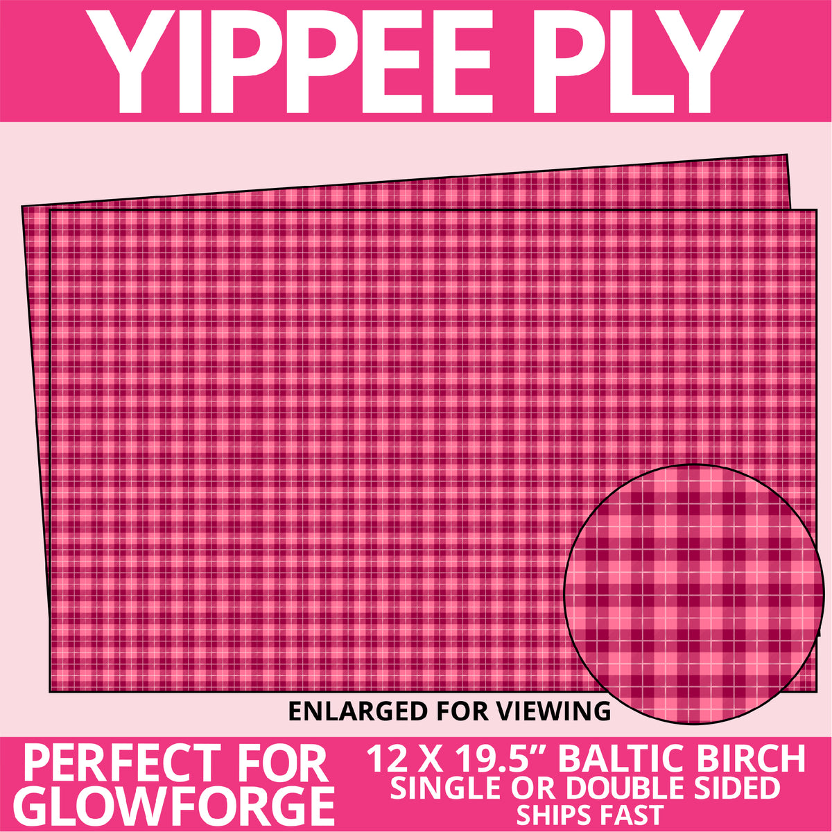 Yippee Ply Pink Plaid Valentine Pattern on Birch Plywood 1009