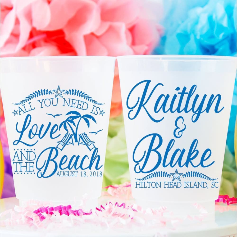 All You Need Is Love &amp; The Beach Personalized Wedding Frosted Cups