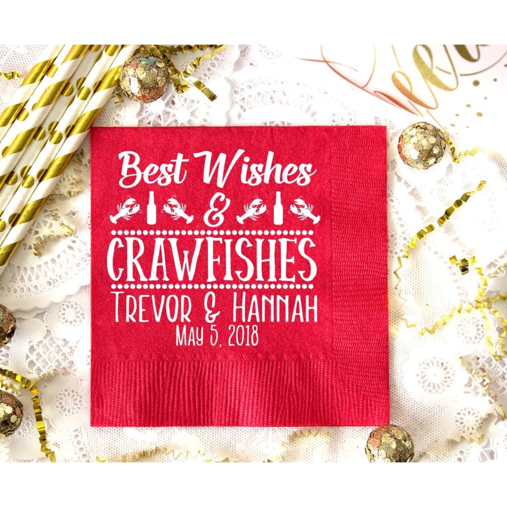 Personalized Wedding Napkins New Orleans Louisiana Wedding Favors for Guests Crawfish Wedding Lobster Boil Custom Napkins Cocktail Napkins