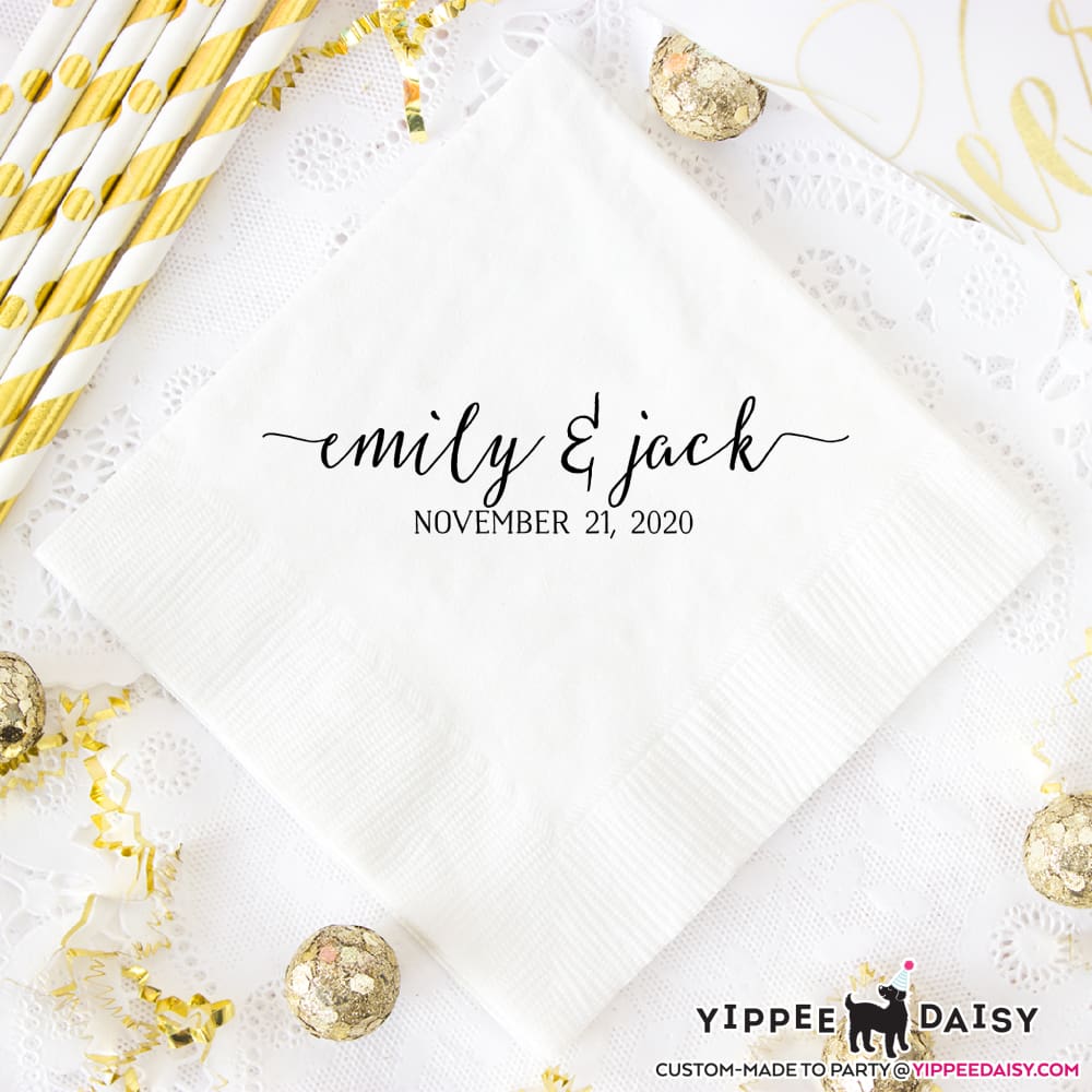 Names & Date Personalized Wedding Napkins - Napkins