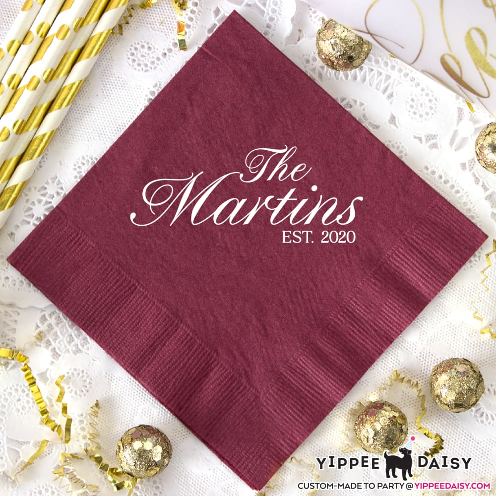 Last Name &amp; Date Personalized Wedding Napkins - Napkins