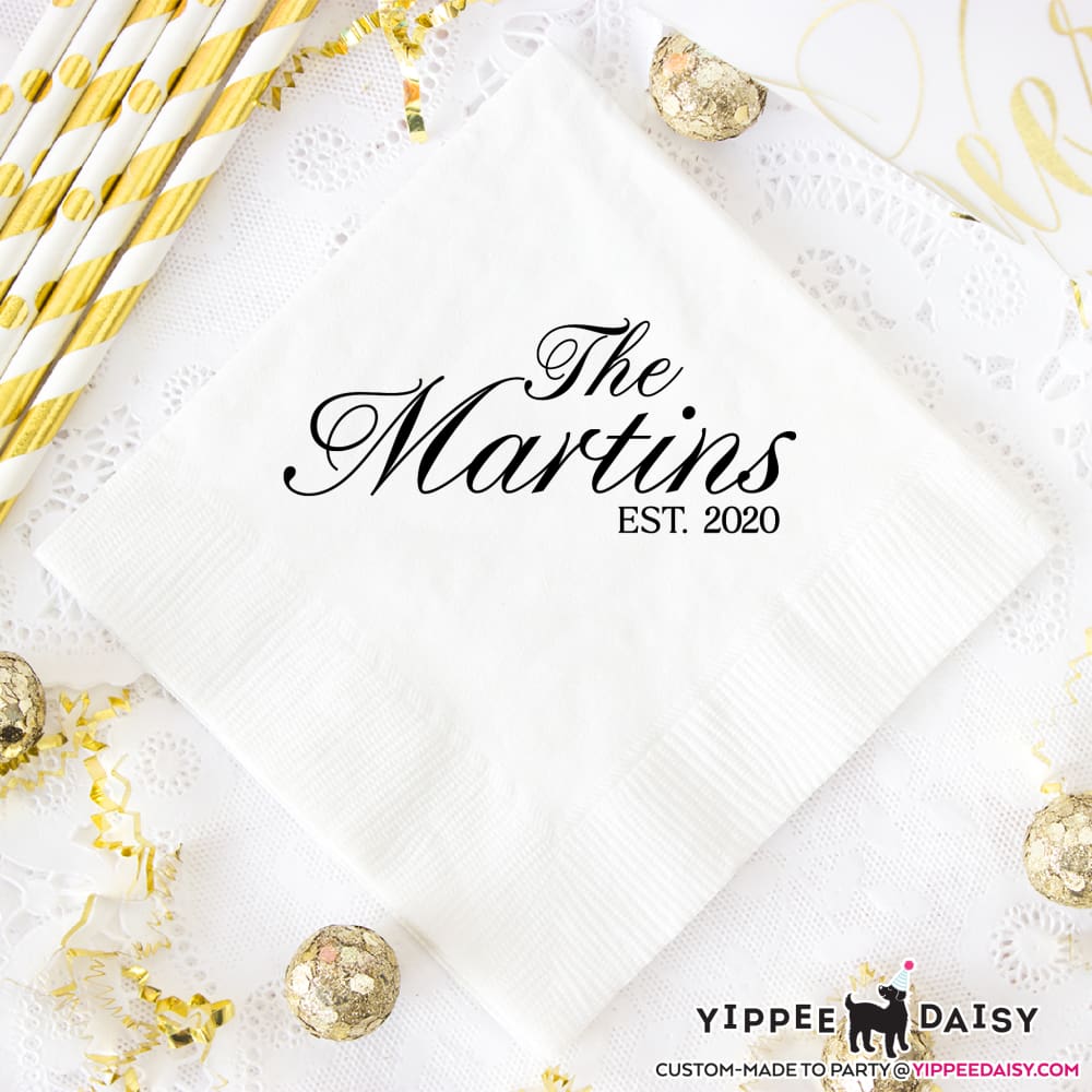 Last Name & Date Personalized Wedding Napkins - Napkins